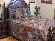 Bohemian Patchwork Bed cover in queen size Brown Embroidered Tapestries-Jaipur Handloom
