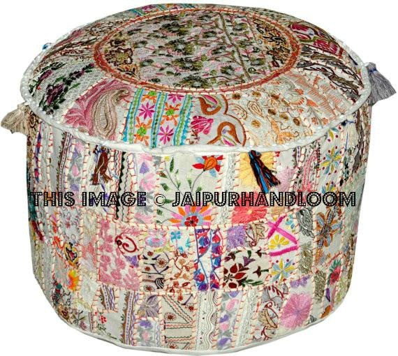 Bohemian Patchwork Pouf Ottoman Bean Bag pouffe-Jaipur Handloom