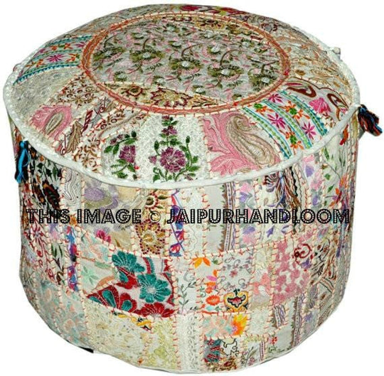 Bohemian Patchwork Pouf Ottoman Bean Bag pouffe-Jaipur Handloom