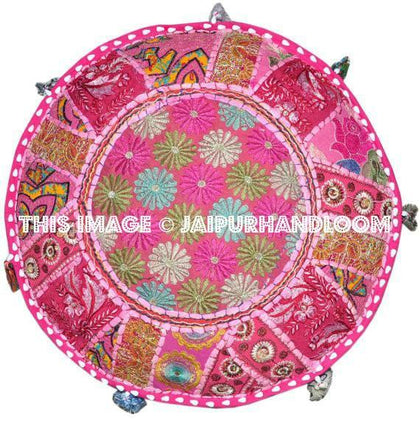 Bohemian Patchwork Pouf Ottoman-Jaipur Handloom