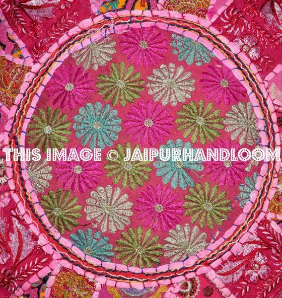 Bohemian Patchwork Pouf Ottoman-Jaipur Handloom