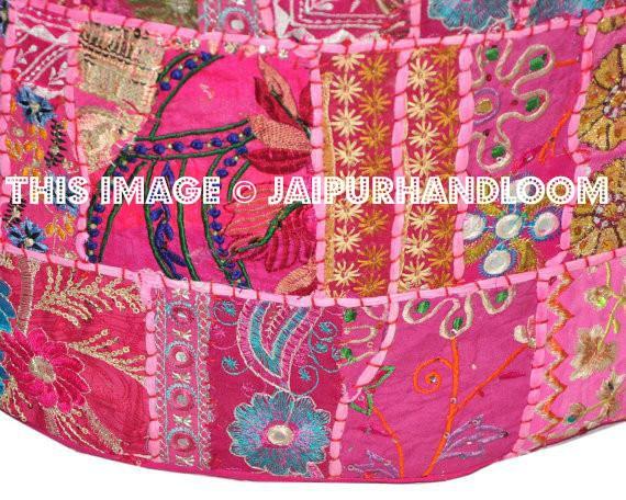 Bohemian Patchwork Pouf Ottoman-Jaipur Handloom