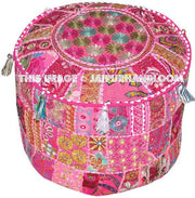 Bohemian Patchwork Pouf Ottoman-Jaipur Handloom