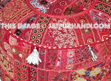 Bohemian Patchwork Pouf Ottoman in Marron-Red Indian pouffe-Jaipur Handloom