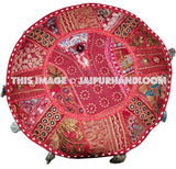 Bohemian Patchwork Pouf Ottoman in Marron-Red Indian pouffe-Jaipur Handloom