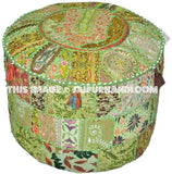 Bohemian Patchwork Pouf Ottoman in lemon green Pouffe Bean Bag-Jaipur Handloom