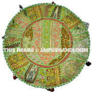 Bohemian Patchwork Pouf Ottoman in lemon green Pouffe Bean Bag-Jaipur Handloom