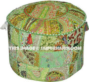 Bohemian Patchwork Pouf Ottoman in lemon green Pouffe Bean Bag-Jaipur Handloom