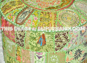 Bohemian Patchwork Pouf Ottoman in lemon green Pouffe Bean Bag-Jaipur Handloom