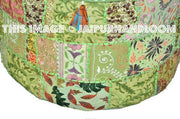 Bohemian Patchwork Pouf Ottoman in lemon green Pouffe Bean Bag-Jaipur Handloom