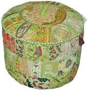 Bohemian Patchwork Pouf Ottoman in lemon green