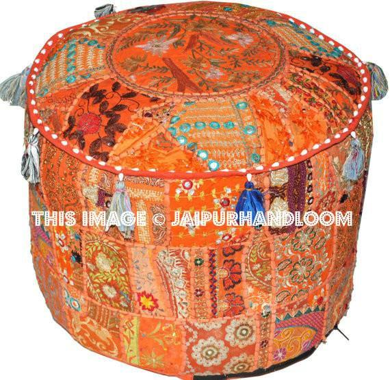 Bohemian Patchwork Pouf Ottoman pouffe, pouffes-Jaipur Handloom