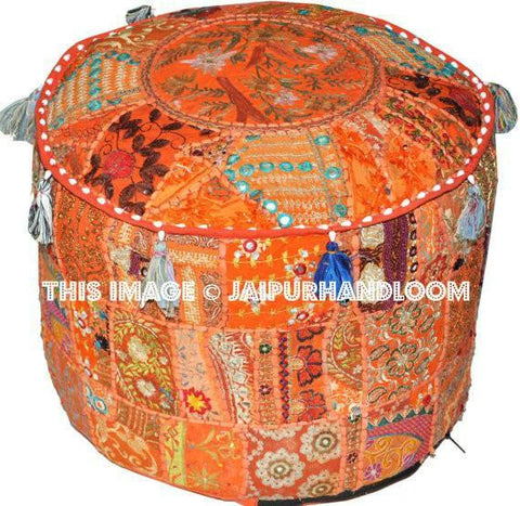 Bohemian Patchwork Pouf Ottoman pouffe, pouffes-Jaipur Handloom