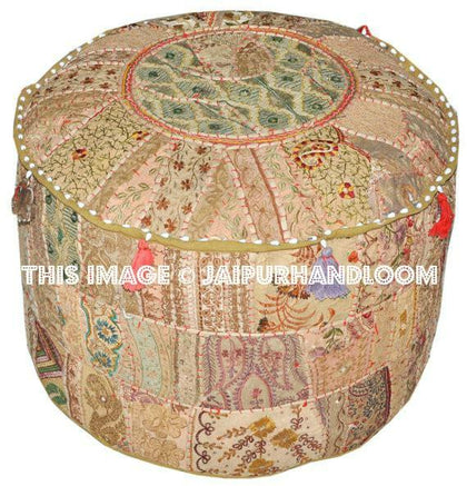 Bohemian Pouf Ottoman in Beige Khaki pouffe