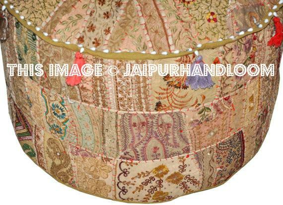 Bohemian Pouf Ottoman in Beige Khaki pouffe