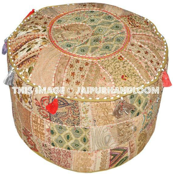 Bohemian Pouf Ottoman in Beige Khaki pouffe