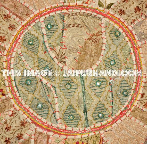 Bohemian Pouf Ottoman in Beige Khaki pouffe