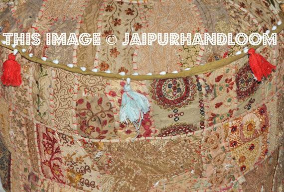 Bohemian Pouf Ottoman in Beige Khaki pouffe