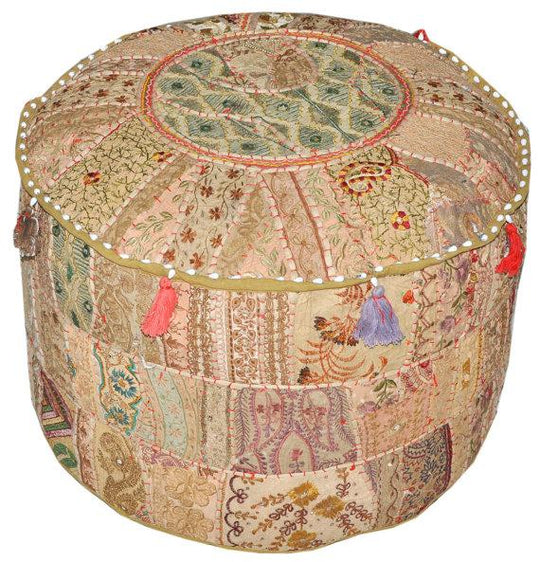 Bohemian Pouf Ottoman in Beige/Khaki pouffe