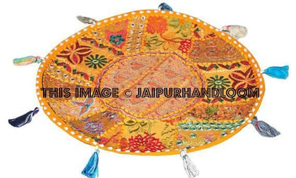Bohemian Round Floor Pillow, Vintage Indian throw Pillow in Orange decorative gypsy throw pillow for couch bohemian patchwork indian pilow-Jaipur Handloom