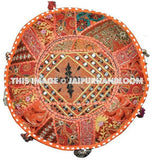 Bohemian Round Indian Ottoman Patchwork Pouf Hassock-Jaipur Handloom