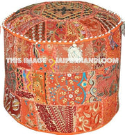 Bohemian Round Indian Ottoman Patchwork Pouf Hassock-Jaipur Handloom