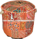 Bohemian Round Indian Ottoman Patchwork Pouf Hassock-Jaipur Handloom