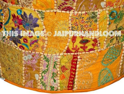 Bohemian Round Indian Ottoman Patchwork Pouf pouffe-Jaipur Handloom