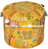 Bohemian Round Indian Ottoman Patchwork Pouf pouffe-Jaipur Handloom