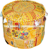 Bohemian Round Indian Ottoman Patchwork Pouf stool cover-Jaipur Handloom