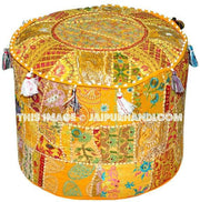 Bohemian Round Indian Ottoman Patchwork Pouf stool cover-Jaipur Handloom