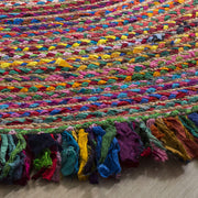 Bohemian Round Rug, Reversible Chindi Round Rug with Fringes Braided Rag Rug