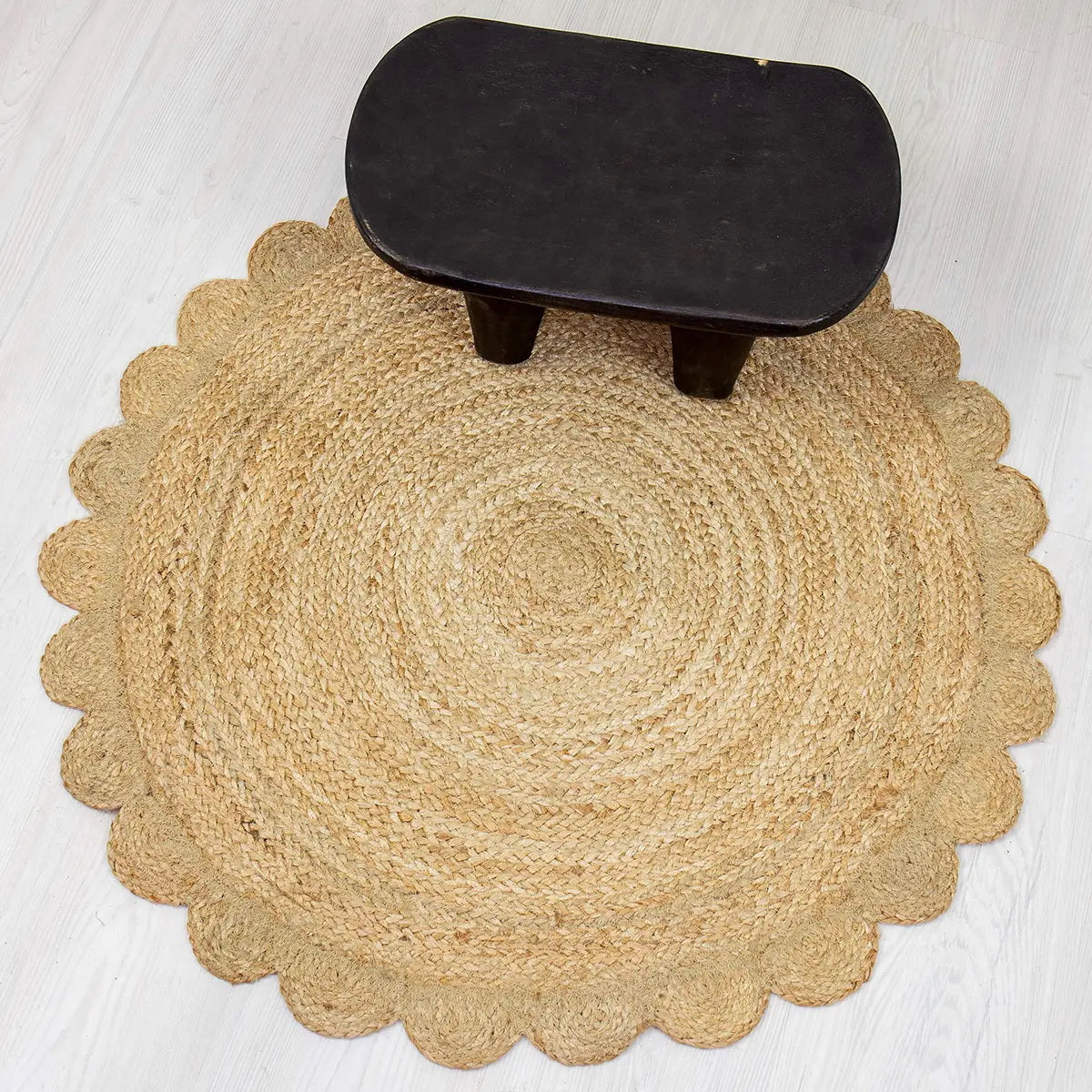 Jaipur handloom round Jute Scalloped Rug, Bohemian Rug, Natural Jute Rug, Boho Decor Rug, Area Rug, Handwoven Jute Rug, Custom Rug, Decorative Rug