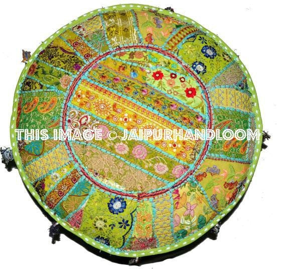 Bohemian Vintage Embroidered Pouf Ottoman-Jaipur Handloom