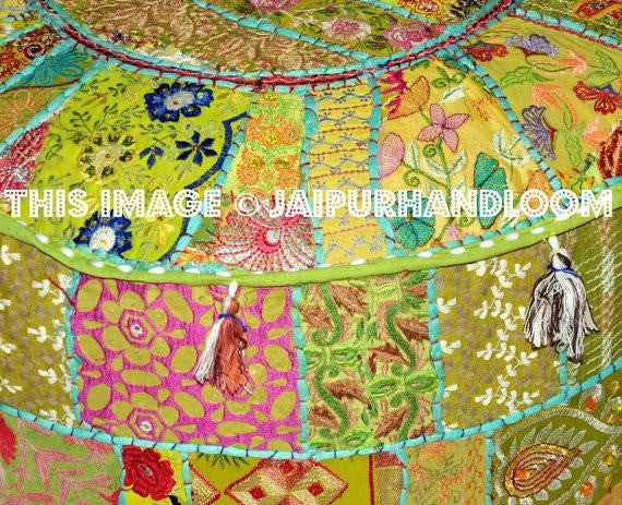Bohemian Vintage Embroidered Pouf Ottoman-Jaipur Handloom