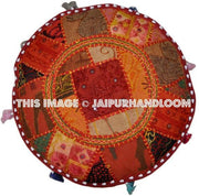 Bohemian Vintage Indian Ottoman Stool Cover Patchwork Footstool-Jaipur Handloom
