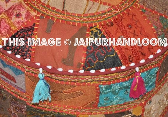 Bohemian Vintage Indian Ottoman Stool Cover Patchwork Footstool-Jaipur Handloom