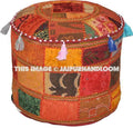 Bohemian Vintage Indian Ottoman Stool Cover Patchwork Footstool-Jaipur Handloom
