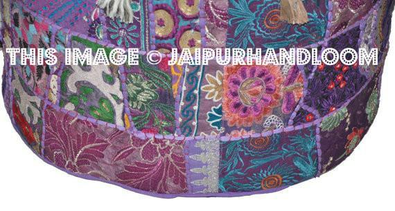 Bohemian Vintage Pouf Ottoman Embroidered Cocktail Ottoman-Jaipur Handloom