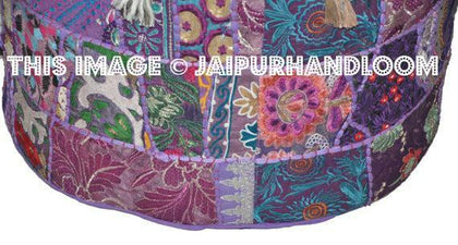 Bohemian Vintage Pouf Ottoman Embroidered Cocktail Ottoman-Jaipur Handloom