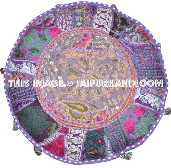 Bohemian Vintage Pouf Ottoman Embroidered Cocktail Ottoman-Jaipur Handloom