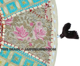 Bohemian White 22" Patchwork Round Floor Pillow Cushion Vintage Indian pouf Foot Stool-Jaipur Handloom