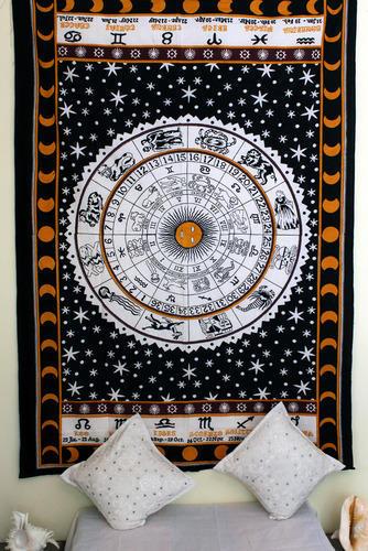 Boho Astrology Mandala in Bohemian Hippie Style Dorm Room Tapestry-Jaipur Handloom