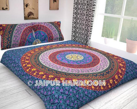 Boho Mandala Quilt Cover Set with King Size Bed Cover and 2 Matching Pillows-Jaipur Handloom