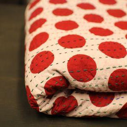 Boho Polka Dot Queen Kantha Quilt Indian Handmade Dot Polka Kantha Throw Blanket