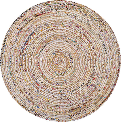 Boho Round Rug  White & Ivory Round rugs Cotton Chindi rag Rug Round Rug