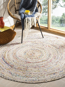 Boho Round Rug  White & Ivory Round rugs Cotton Chindi rag Rug Round Rug