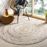 Boho Round Rug  White & Ivory Round rugs Cotton Chindi rag Rug Round Rug