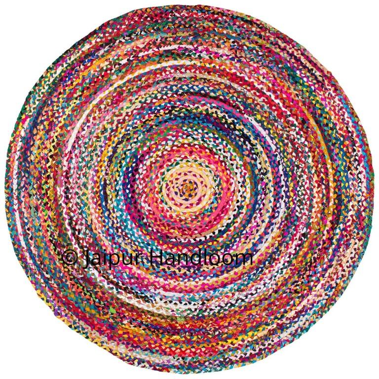 Boho Round Rugs, Cotton Round Rug Rag Rug Multi Colors Circle Rug