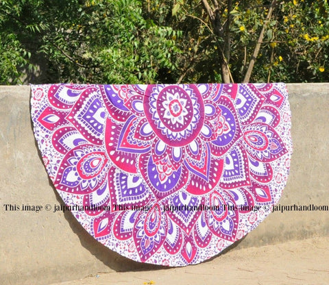 Boho chic pink floral round beach towel australia bohemian round tablecloth-Jaipur Handloom